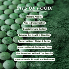 ENERGYBITS RECOVERYbits bottle label highlights chlorella origin and vegan credentials.