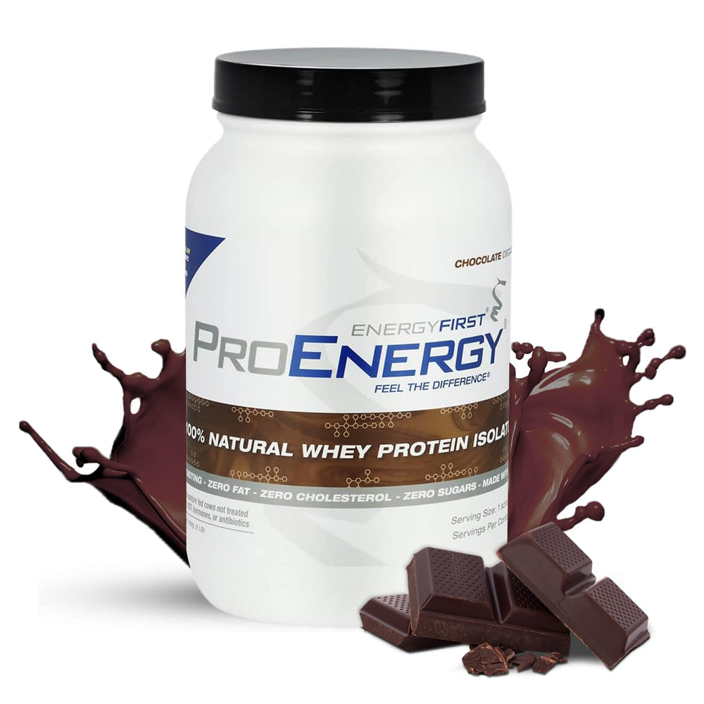 EnergyFirst Grass-Fed Chocolate Whey Isolate bottle shows premium protein for lean muscle support.