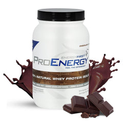 EnergyFirst Grass-Fed Chocolate Whey Isolate bottle shows premium protein for lean muscle support.