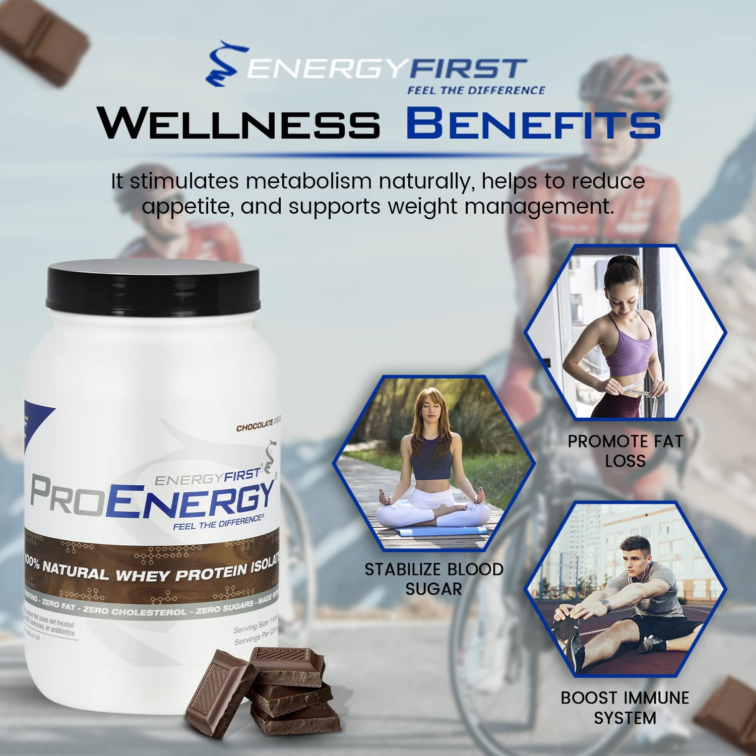 EnergyFirst natural cocoa aroma indicating rich chocolate flavor in the powder.