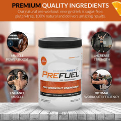 EnergyFirst Prefuel sugar-free energy powder with clean label.