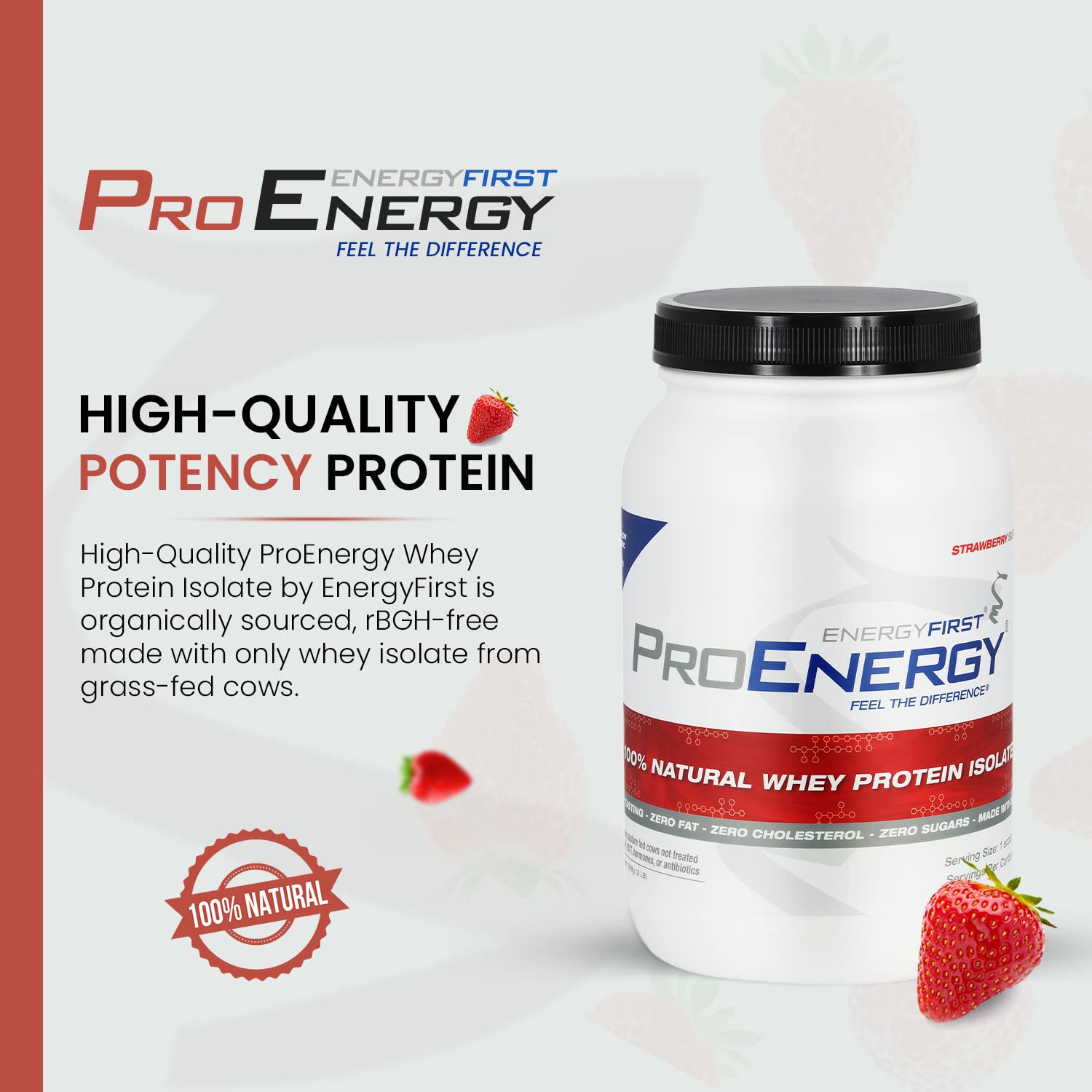 EnergyFirst strawberry whey shake glass illustrating delicious protein beverage