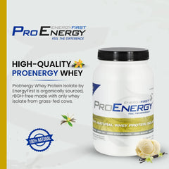 EnergyFirst Vanilla Whey Protein scoop highlights easy-to-use protein for daily goals.