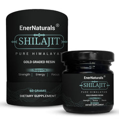 EnerNaturals Himalayan Shilajit resin in a glass jar for daily use.
