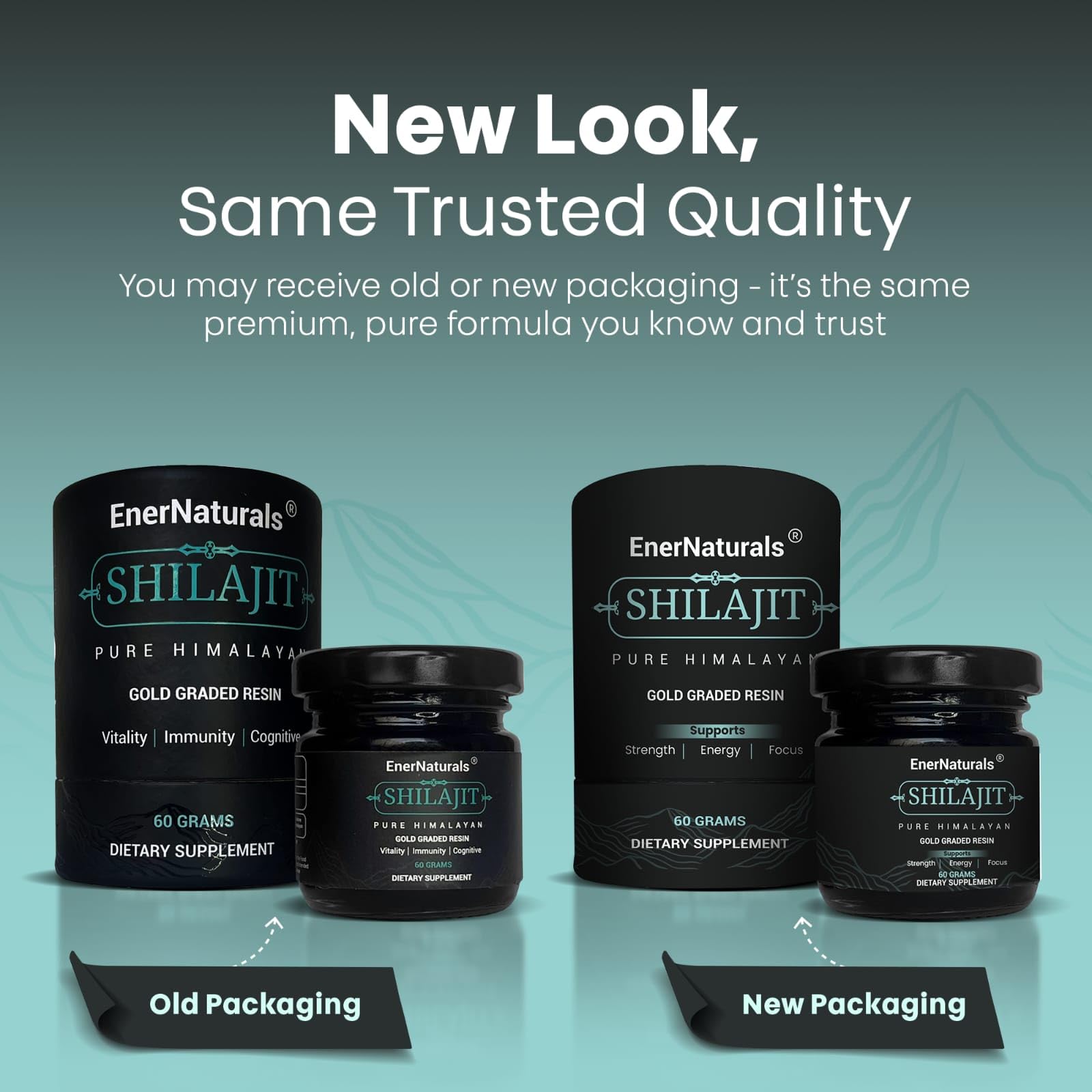 60g EnerNaturals Shilajit resin jar ready for daily use.