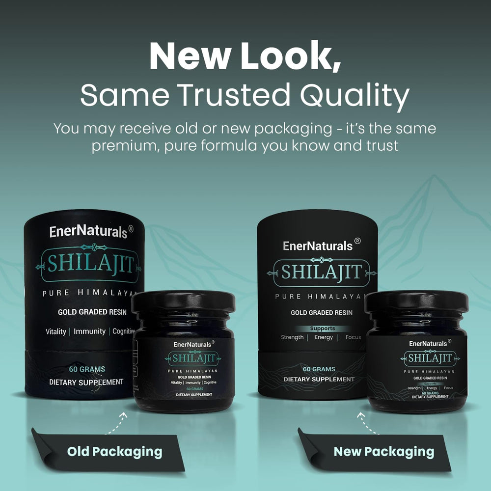 60g EnerNaturals Shilajit resin jar ready for daily use.