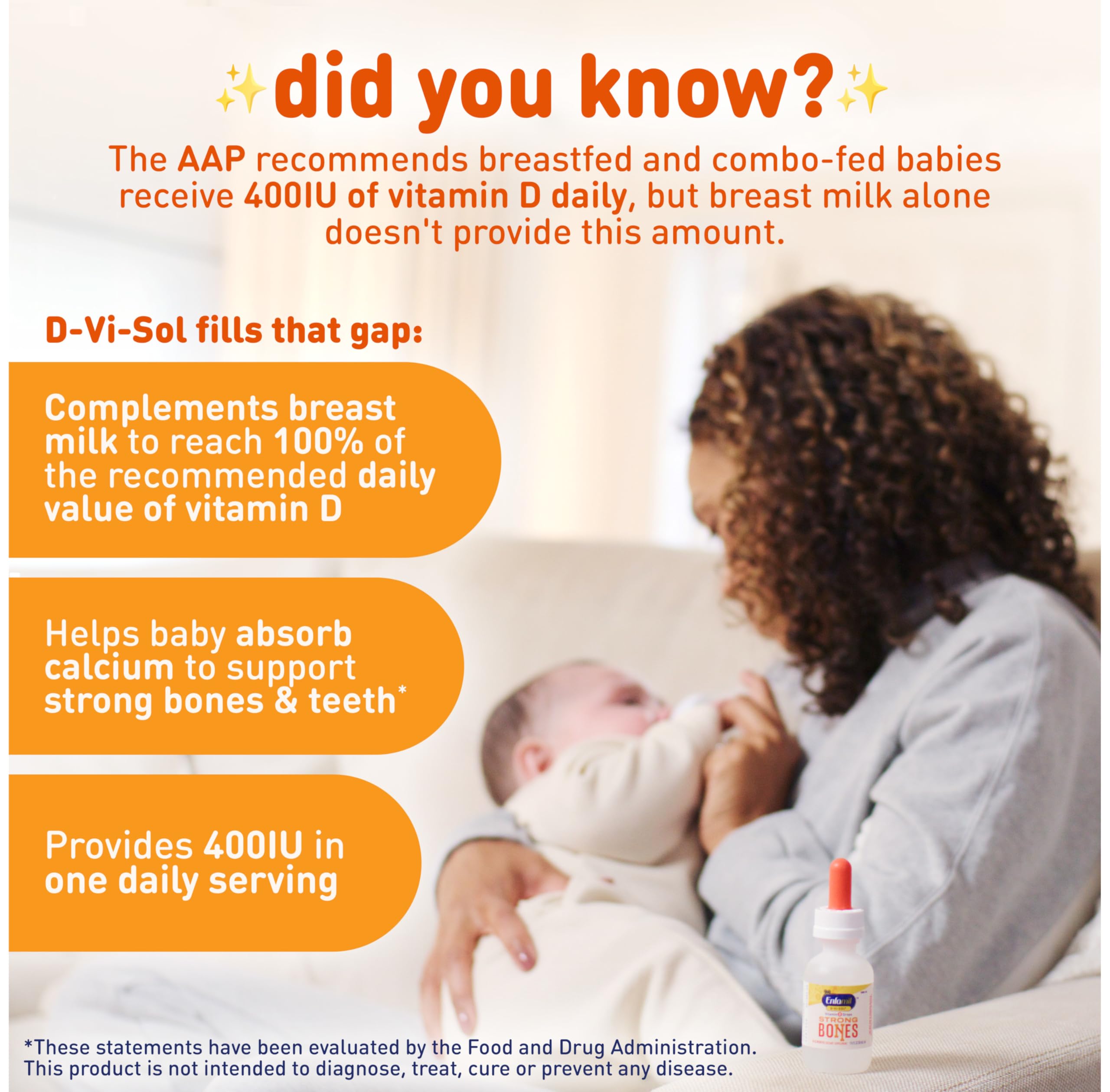 Enfamil D-Vi-Sol drops mixed with breast milk for easy administration.