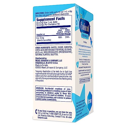 Enfamil Fer-in-Sol ready-to-use iron supplement for busy mornings.