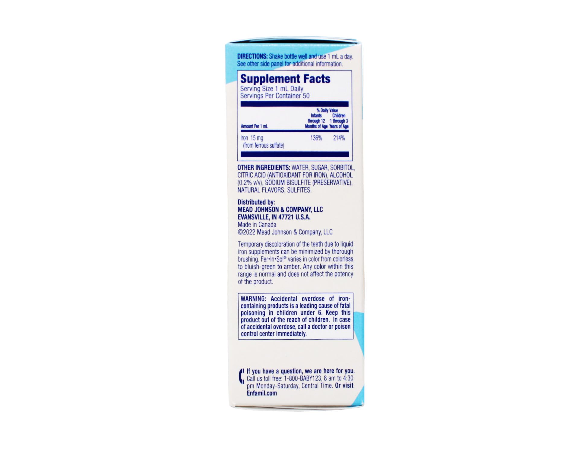 Enfamil Fer-In-Sol drops mixed with formula or foods for acceptance