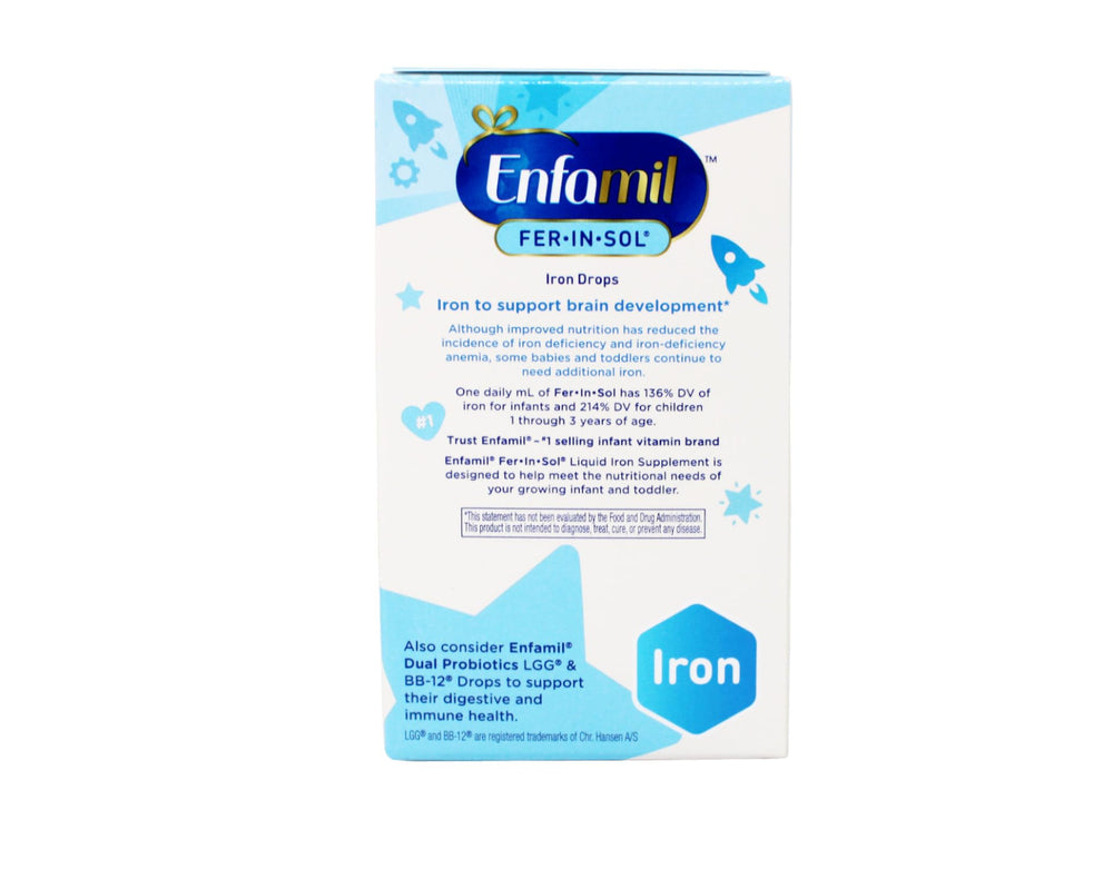 Enfamil Fer-In-Sol drops dispensed into infant's mouth for easy use