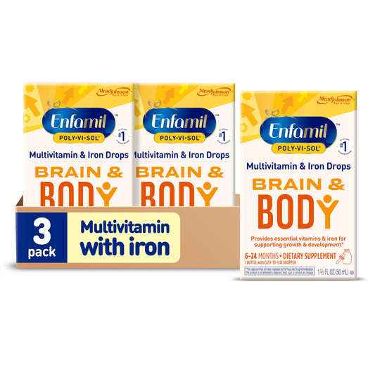 Enfamil Poly-Vi-Sol iron bottle for daily infant vitamins and easy dosing.