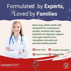 EnfanteVITA USA-made facility badge signals GMP and FDA-registered quality.