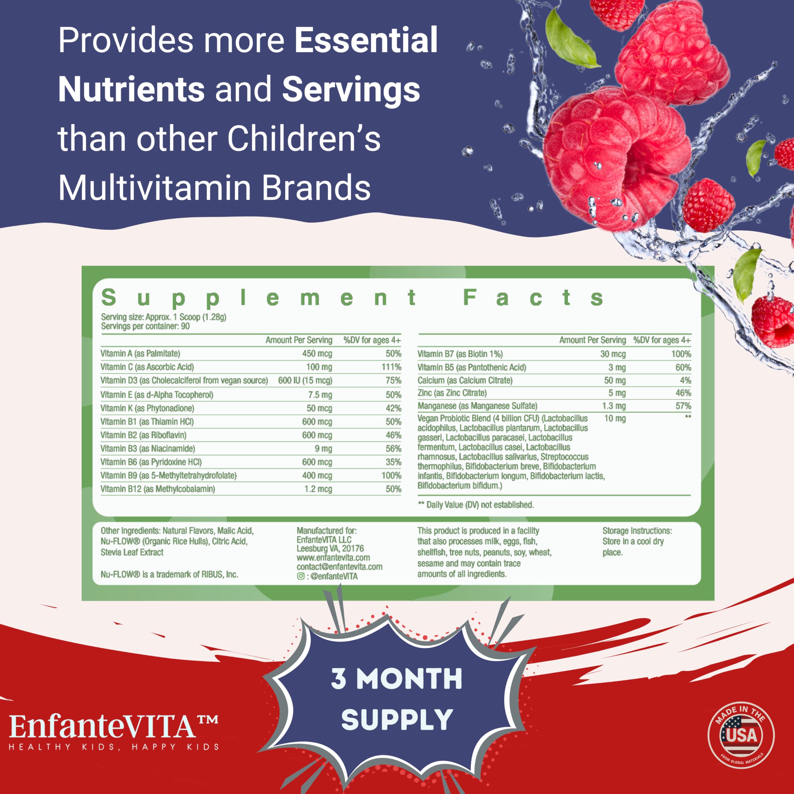EnfanteVITA non-GMO ingredients jar underscores a clean label for kids.