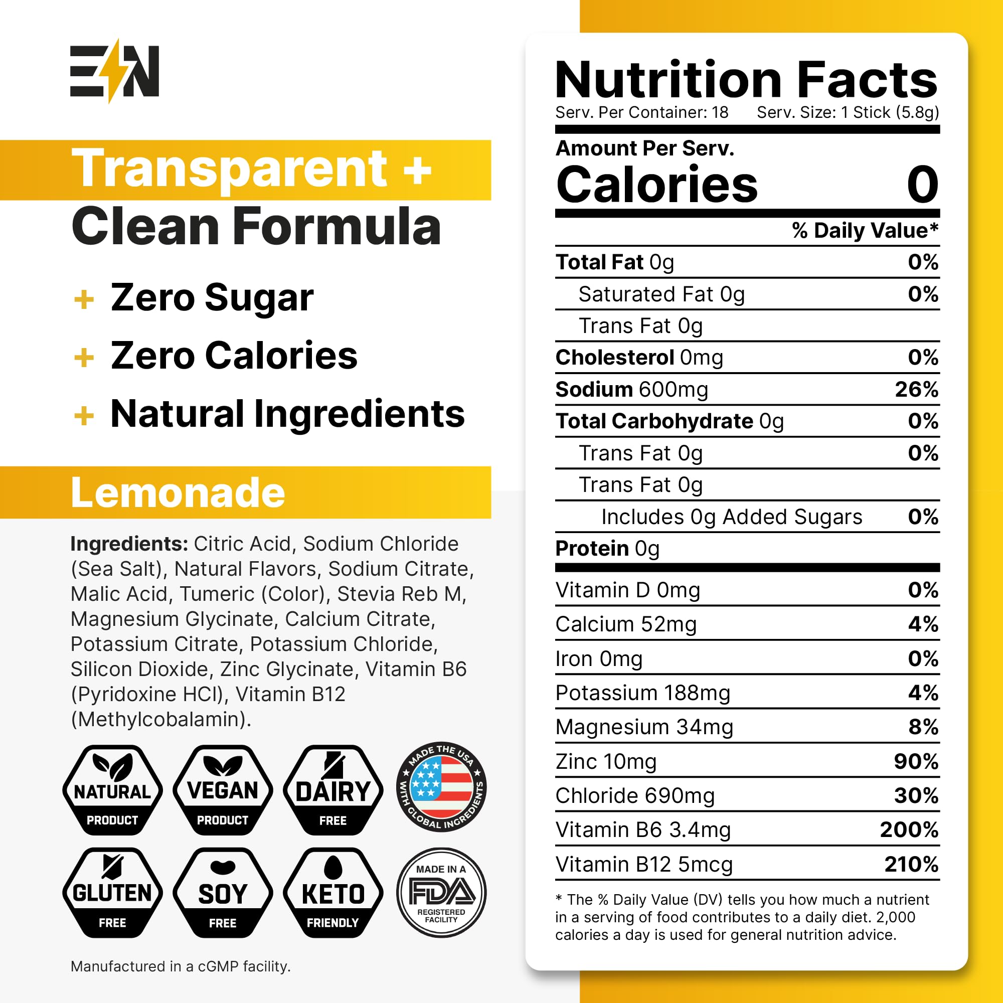 Engineered Nutrition lemonade electrolyte label close-up showing vegan and gluten-free credentials