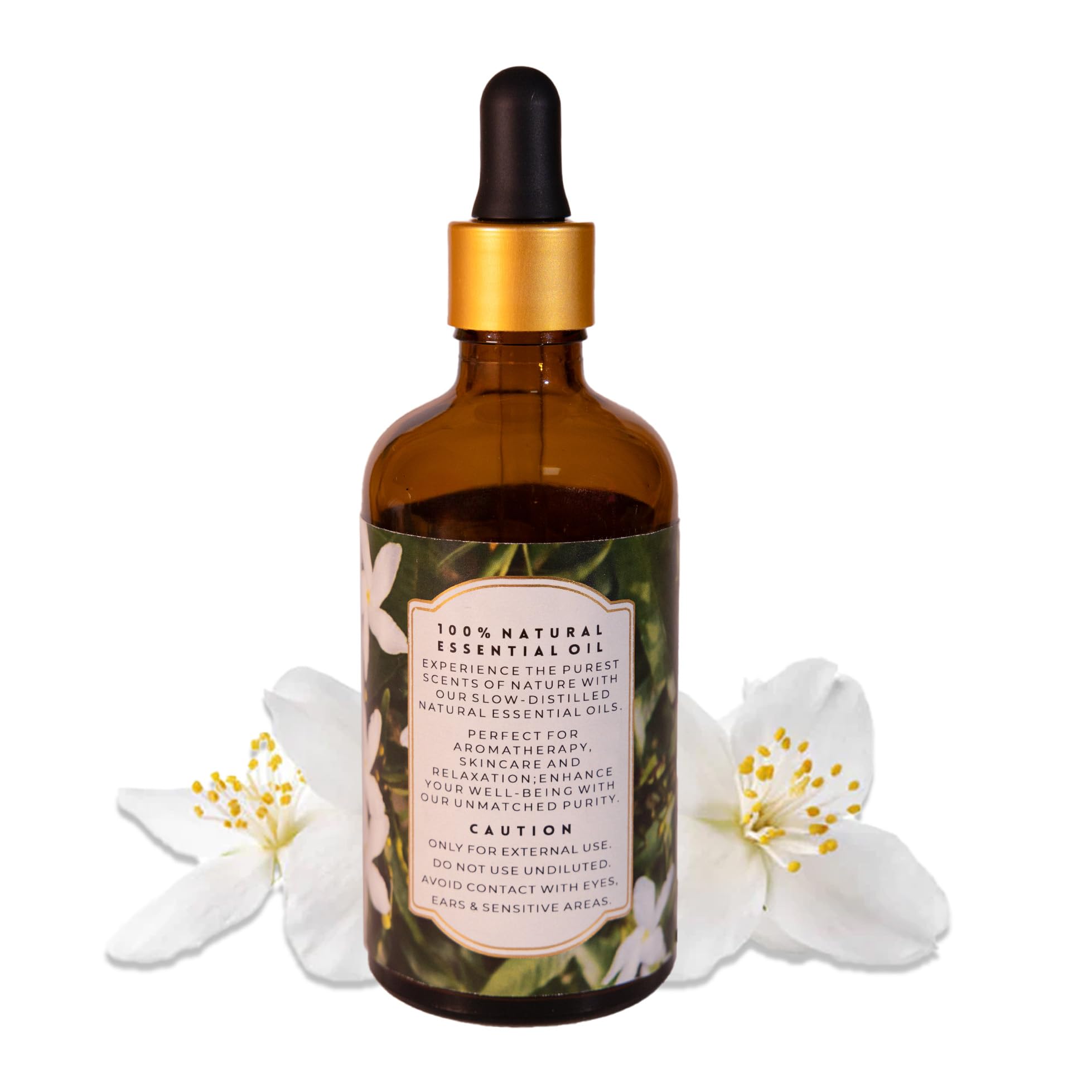 Elegant Enhanced Essentials jasmine oil display highlighting premium packaging.