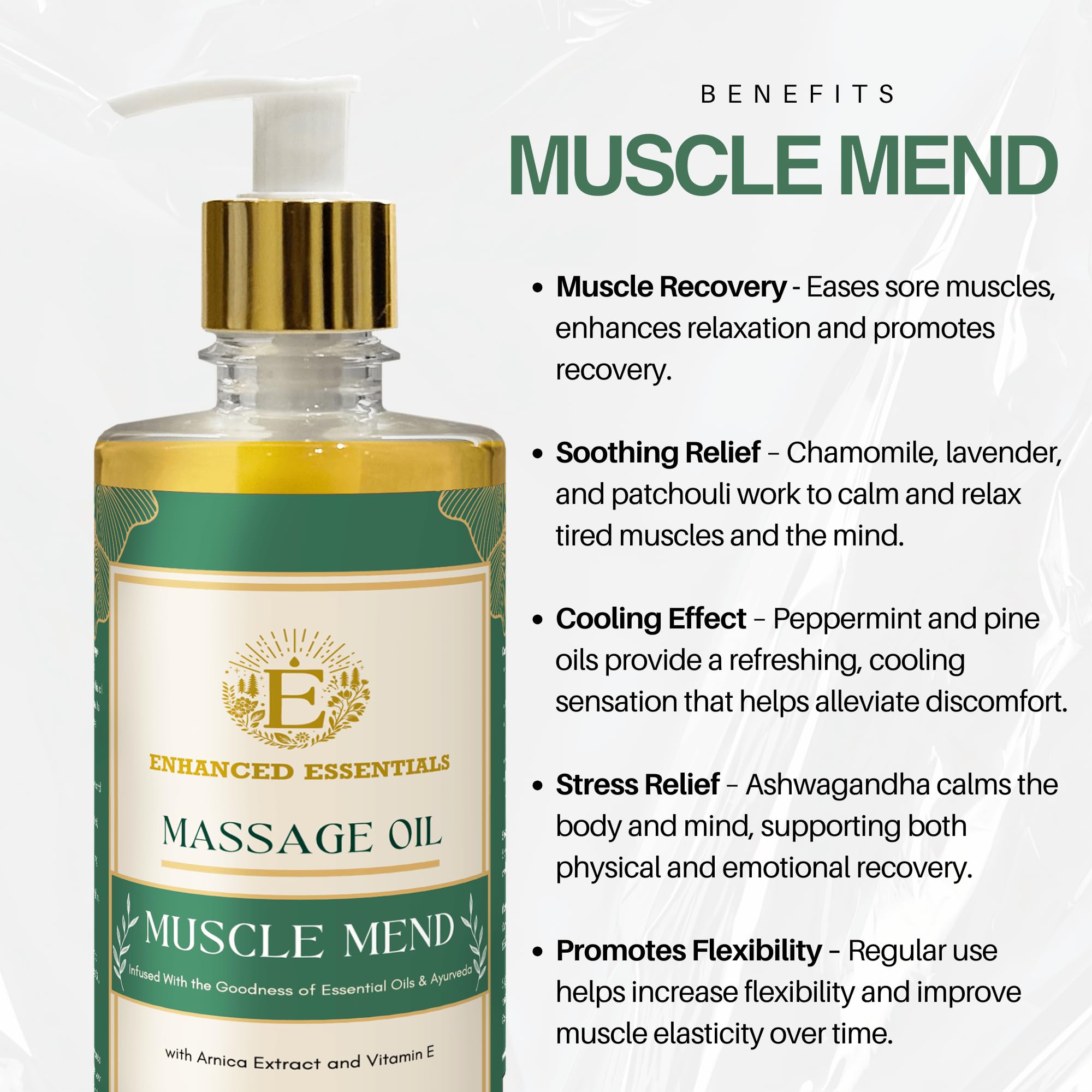 Enhanced Essentials Muscle Mend cooling effect on skin provides refreshing comfort.