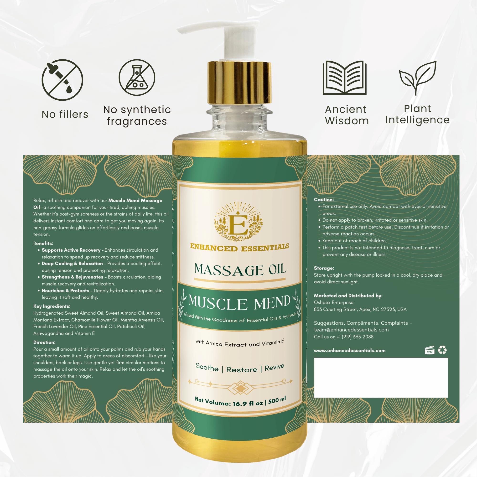 Enhanced Essentials Muscle Mend relaxing aromatics with lavender and chamomile for calm evenings.