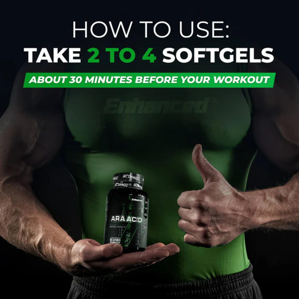 Enhanced Labs ARA bottle pour showing a four-capsule serving.