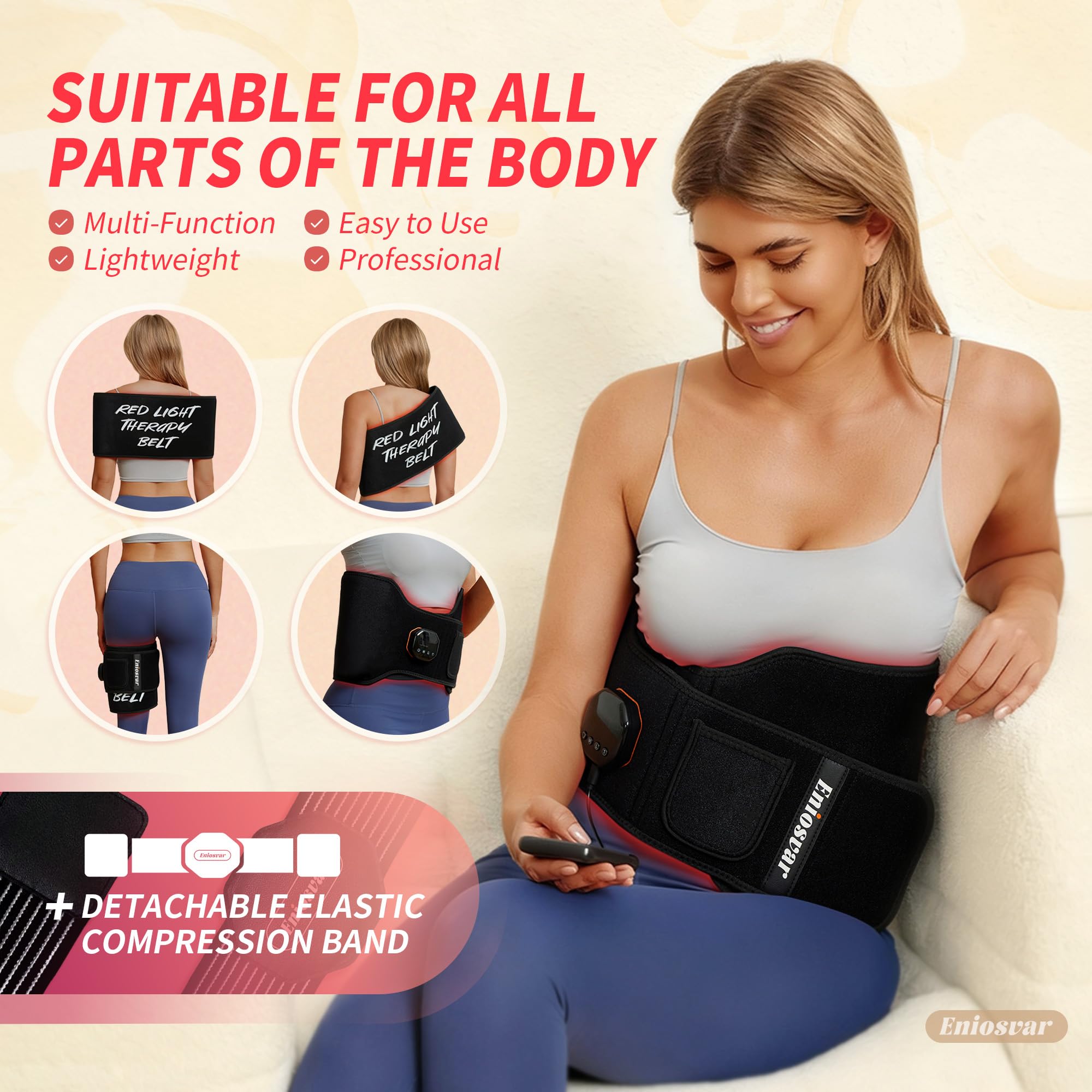 Eniosvar Red Light Therapy Belt stored in its pouch for easy transport.