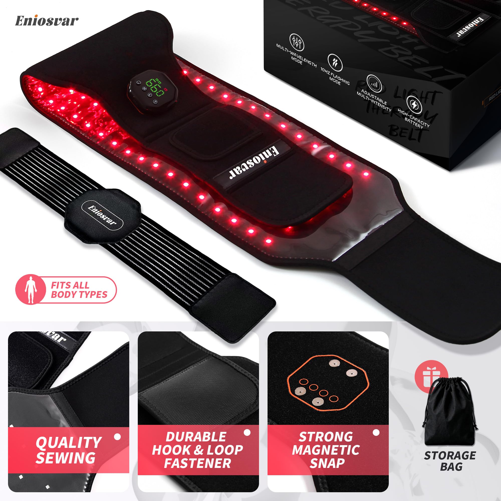 Eniosvar Red Light Therapy Belt setup diagram guides quick, safe at-home use.