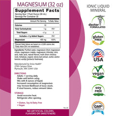Eniva Health Liquid Ionic Magnesium bottle side label showing vegan, gluten-free formulation