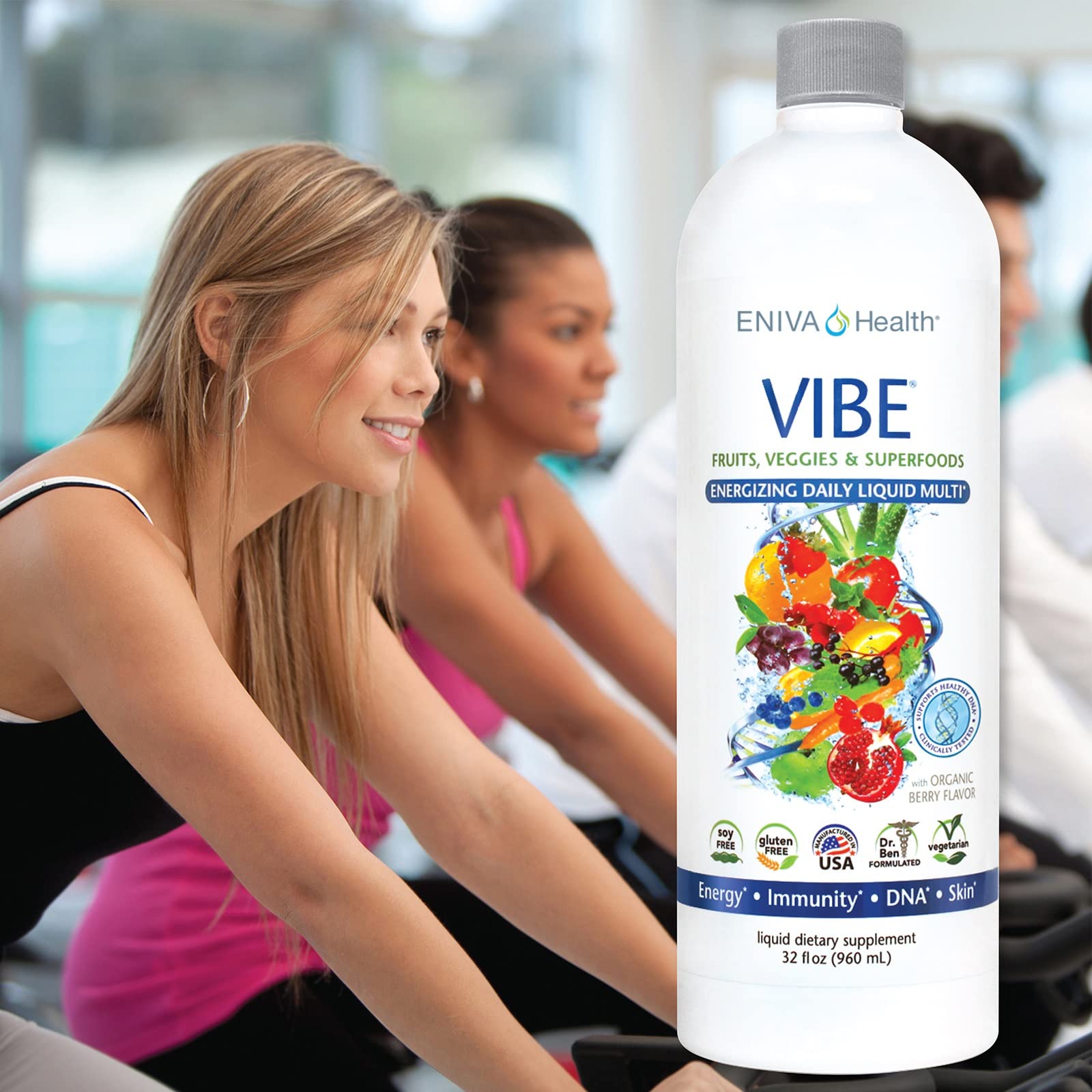 Bottled blend with elderberry and green tea elements hints immune support.
