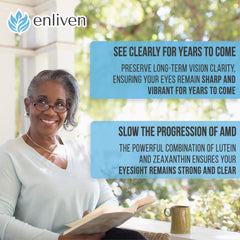 Enliven bottle at a desk during long screen time for eye relief.