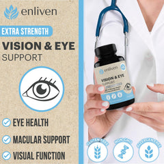 Closeup of Enliven lutein-zeaxanthin capsules for eye comfort.