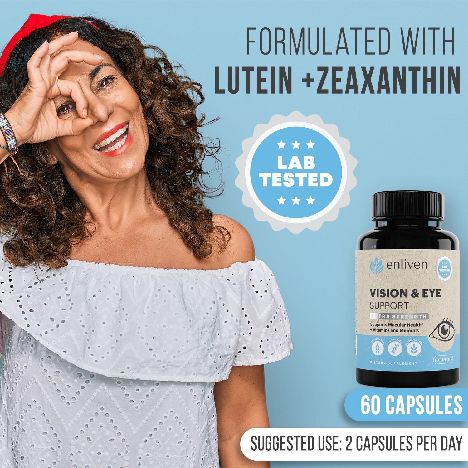 Enliven nutrition label listing zinc, vitamin C & E benefits.