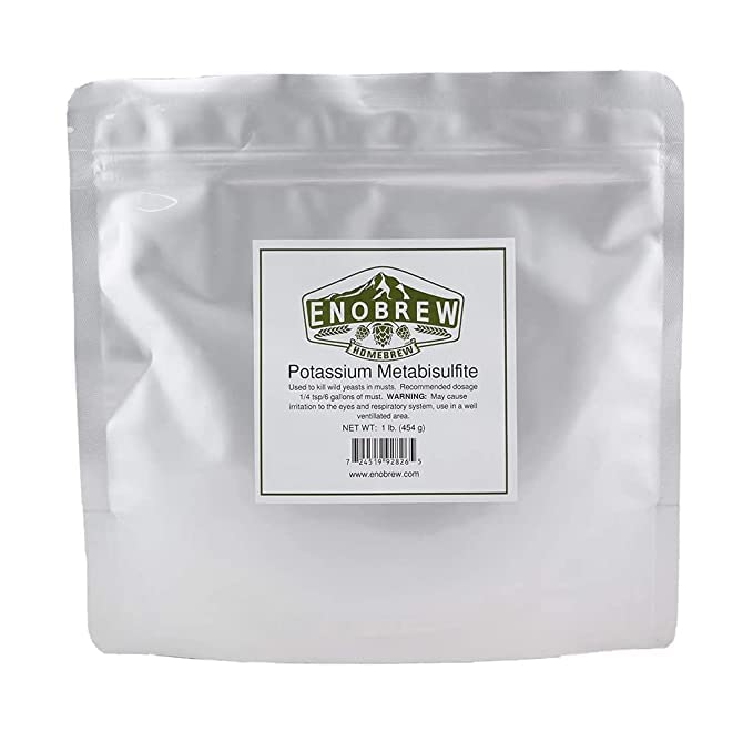 Enobrew Potassium Metabisulfite foil pouch protects must from oxidation.