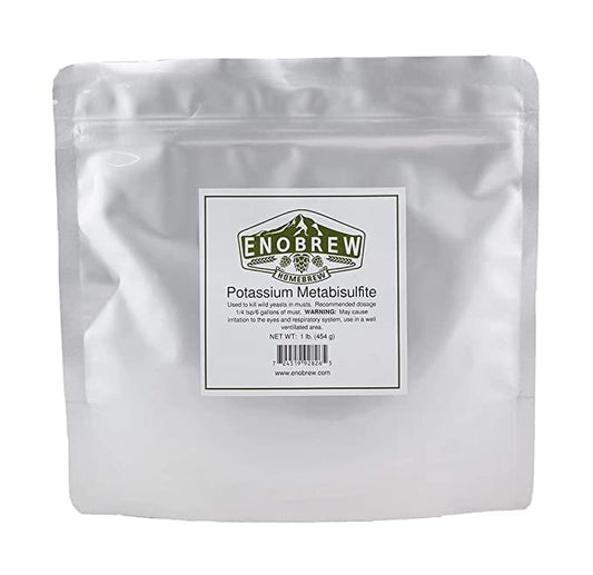 Enobrew Potassium Metabisulfite foil pouch protects must from oxidation.