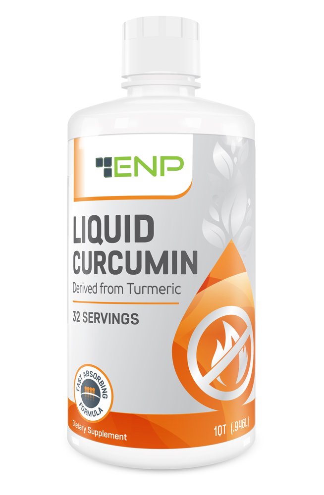 ENP Liquid Curcumin bottle shows turmeric formula for easy daily use