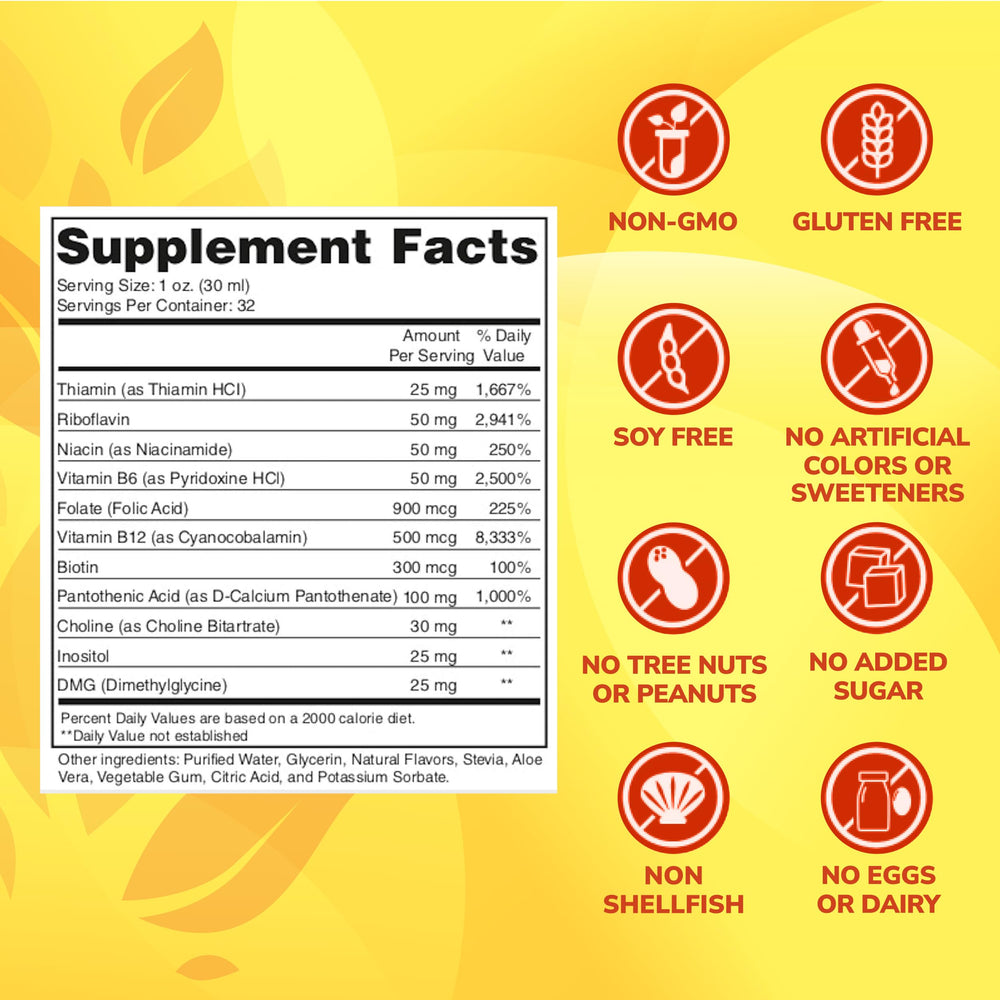 ENP Super B Complex liquid label close-up, clean formula highlighted.