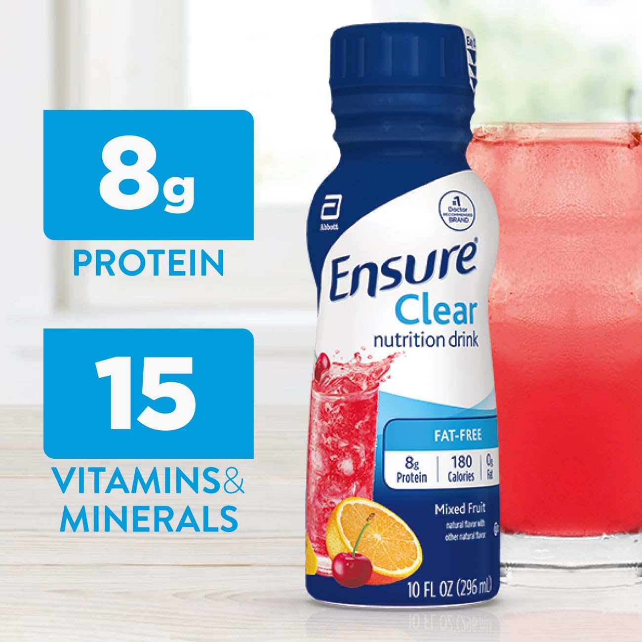Ensure Clear Blueberry Pomegranate label shows 15 vitamins and minerals