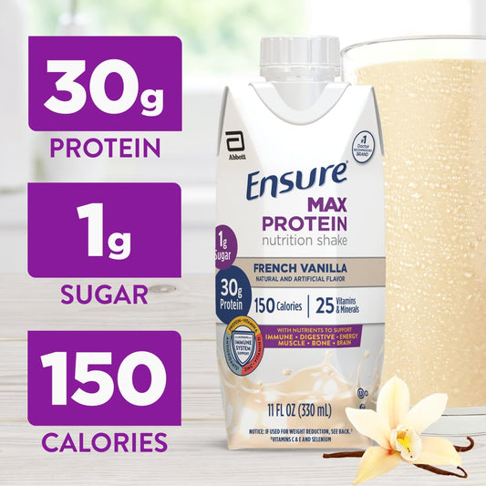 Pouring Ensure Max Protein Shake into a glass for on-the-go nutrition