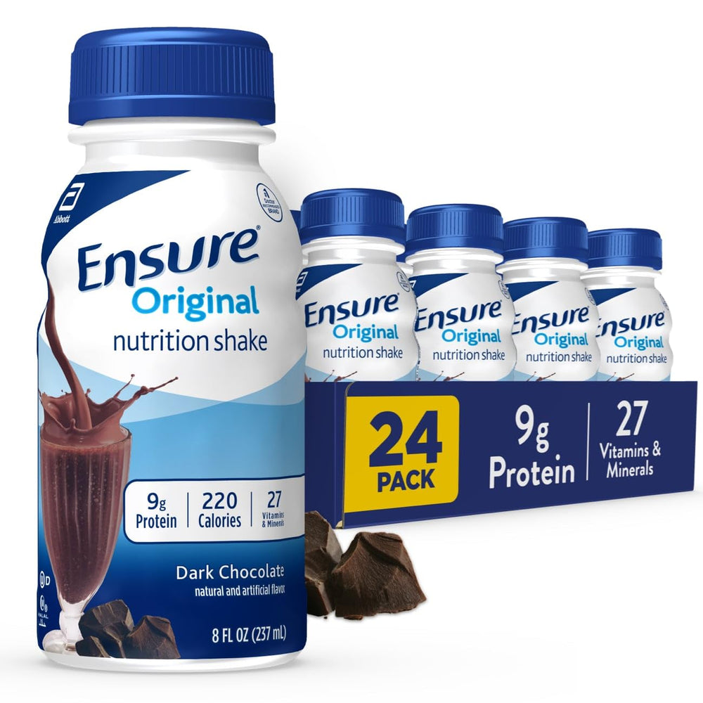 Ensure Original Dark Chocolate Shake bottle with smooth flavor for on-the-go nourishment.
