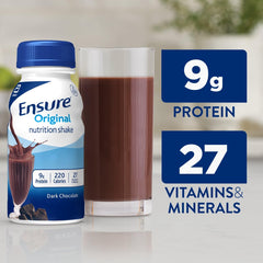 Nutrition panel of Ensure Original shows 9g protein and key vitamins.