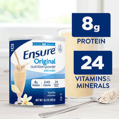 Ensure Original Vanilla powder bottle pouring into scoop for a quick shake.
