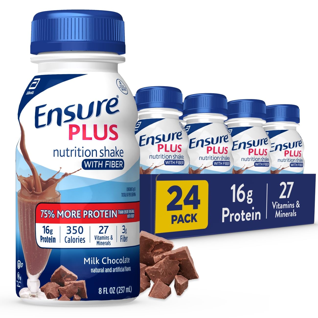 Ensure Plus Milk Chocolate shake bottle for on-the-go nutrition.