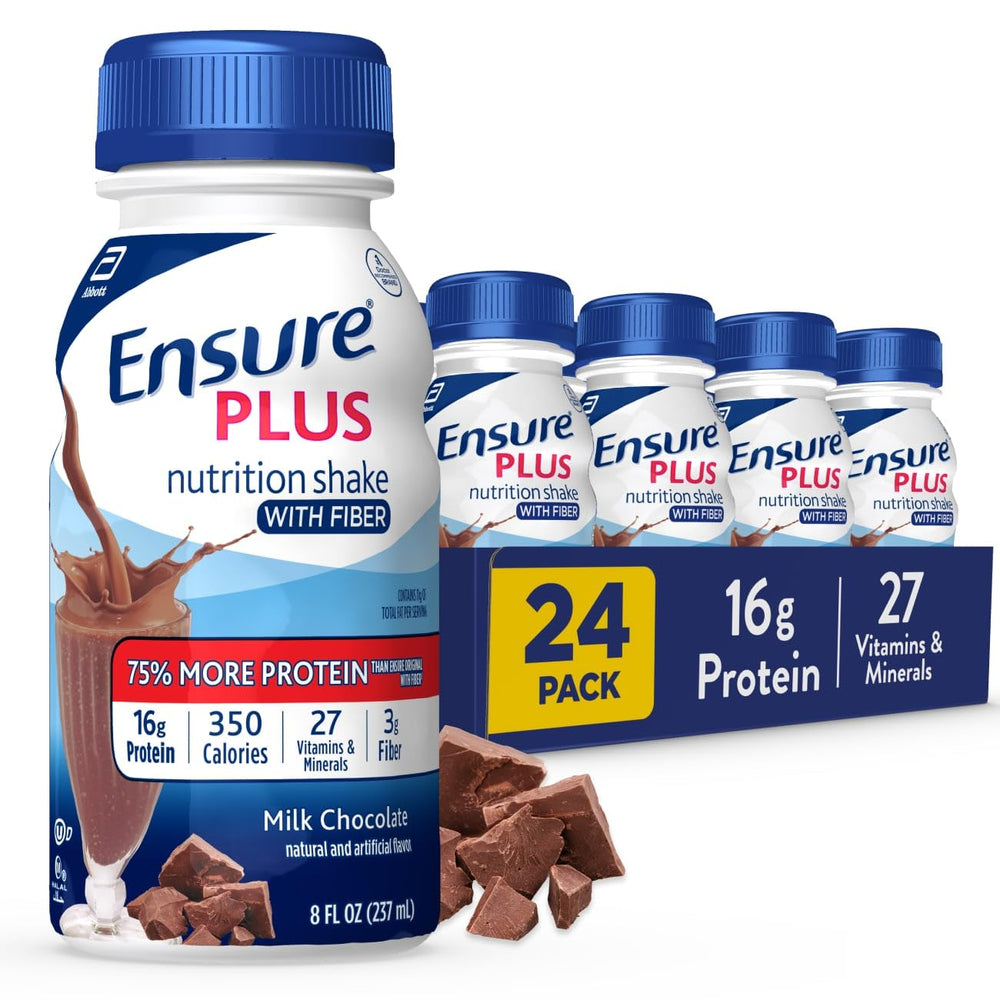 Ensure Plus Milk Chocolate shake bottle for on-the-go nutrition.