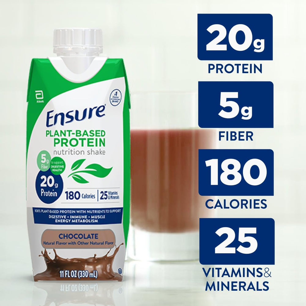 Ensure vanilla flavor bottle front label highlights 20g protein per serving.