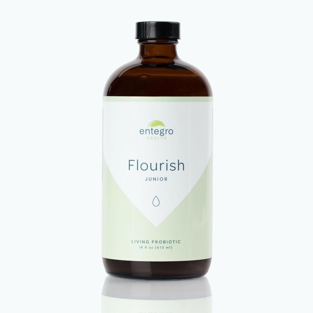 ENTEGRO Flourish Junior bottle front, a vegan probiotic for daily gut balance