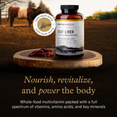 EnviroMedica freeze-dried liver pills closeup highlights rich vitamins for vitality.