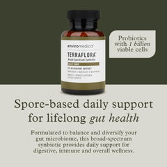 Enviromedica Terraflora Daily Care capsules ready to take anywhere for daily gut balance.