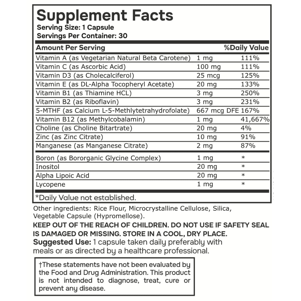 envitamin methylated multivitamin packaging inside view for packaging durability