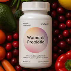 envitamin Probiotic for Women Balance bottle on kitchen counter supporting daily wellness routines.