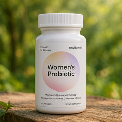envitamin Probiotic for Women Balance product label close-up signaling thoughtful formulation for women's health.