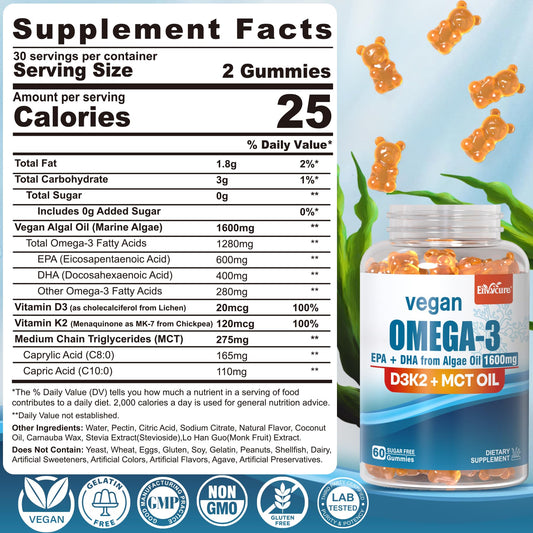 EnvyCure vegan omega-3 gummies orange flavor close-up, sugar-free and gelatin-free