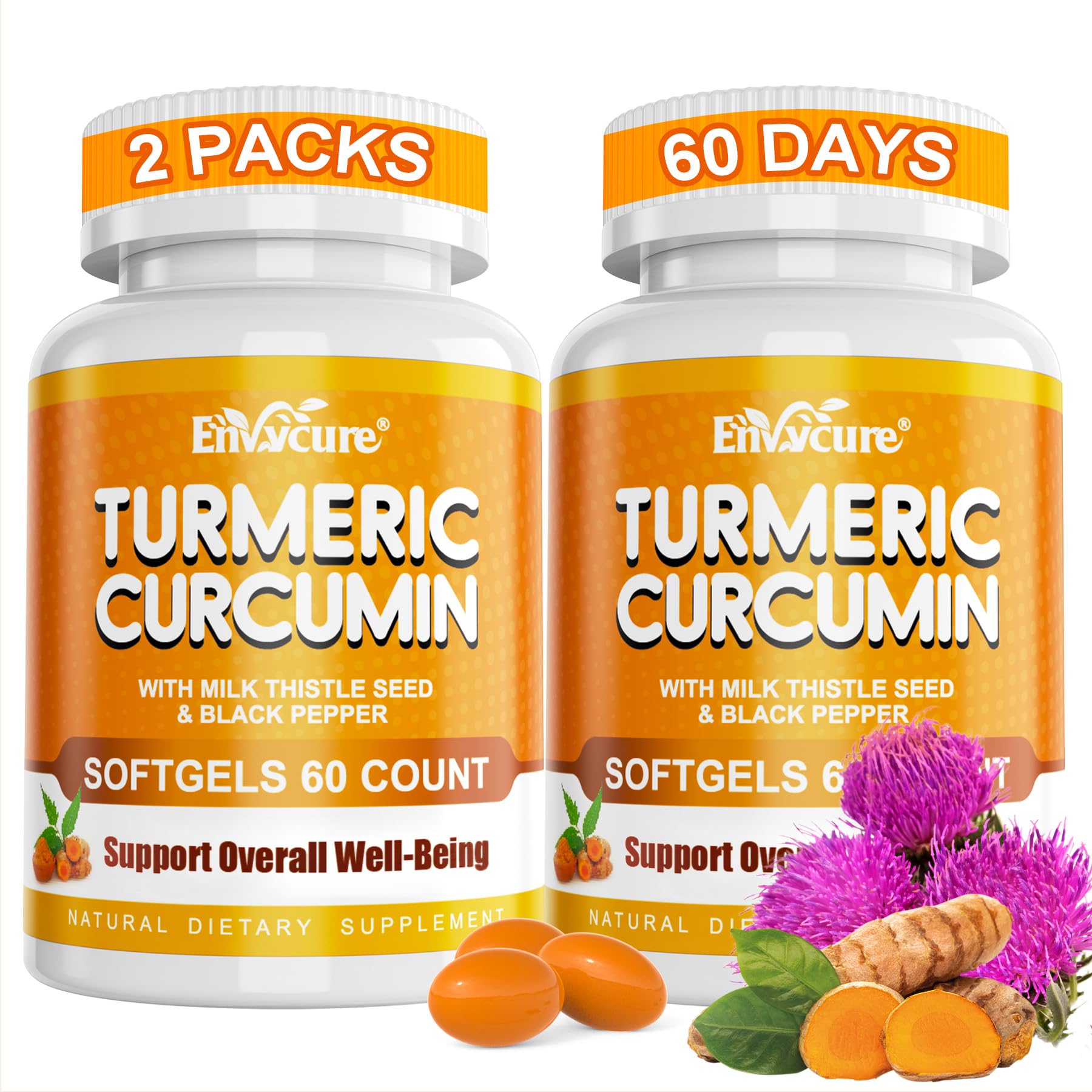 EnvyCure 5in1 turmeric softgels bottle for daily vitality.