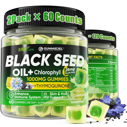 EnvyCure black seed gummies bottle pour for daily wellness